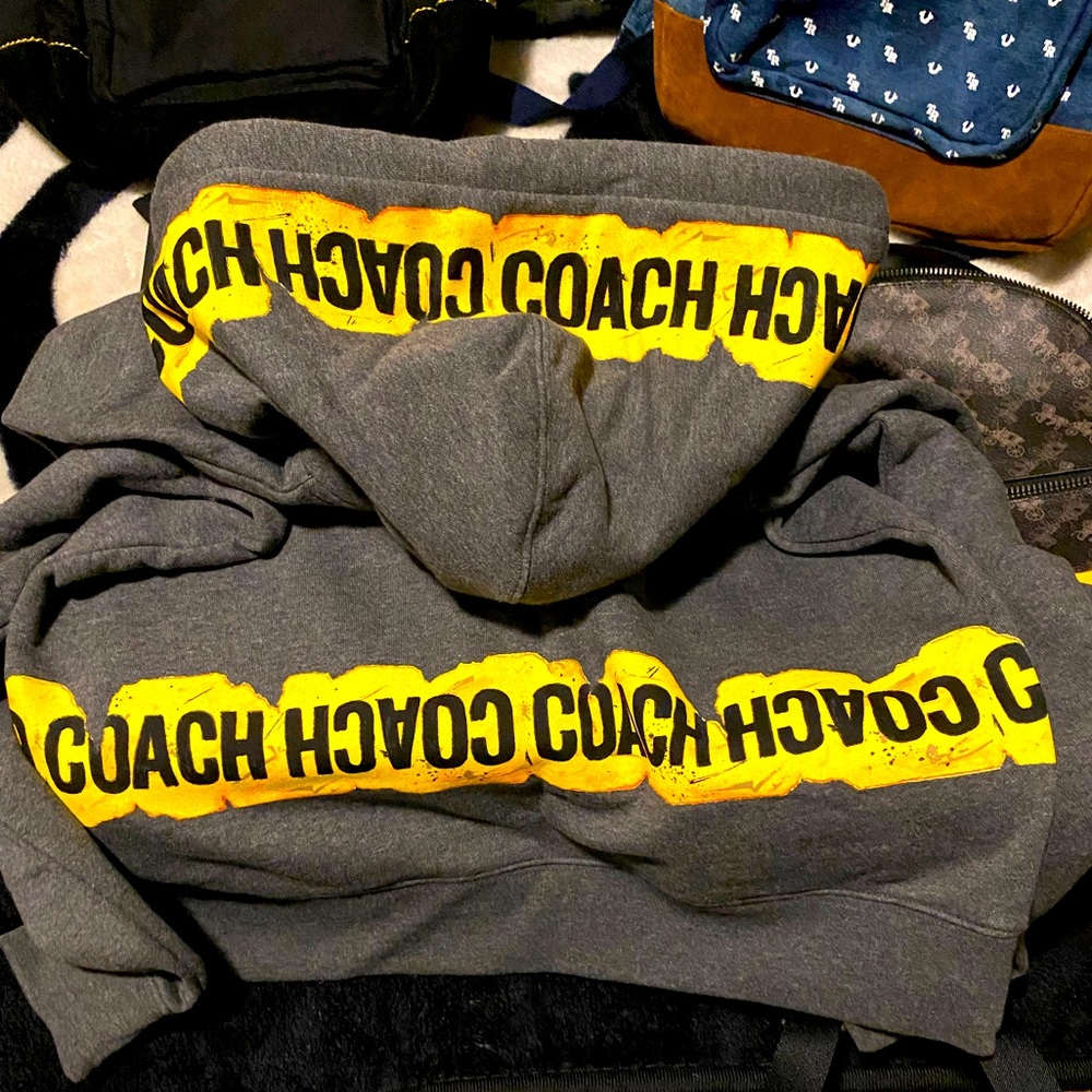 Coach Jay Shells Caution Hoodie Grey and Yellow 🔥 NWT